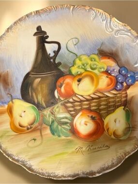 Hand-Painted Fruit Basket Decorative Plate in Multicolor